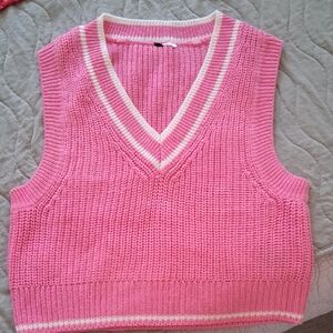 H&M Pink and White V-Neck Sweater Vest